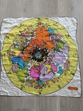 Vtg Peter Max Zodiac Astrology Silk Scarf 26” x 26” 60s Psychedelic Hippie